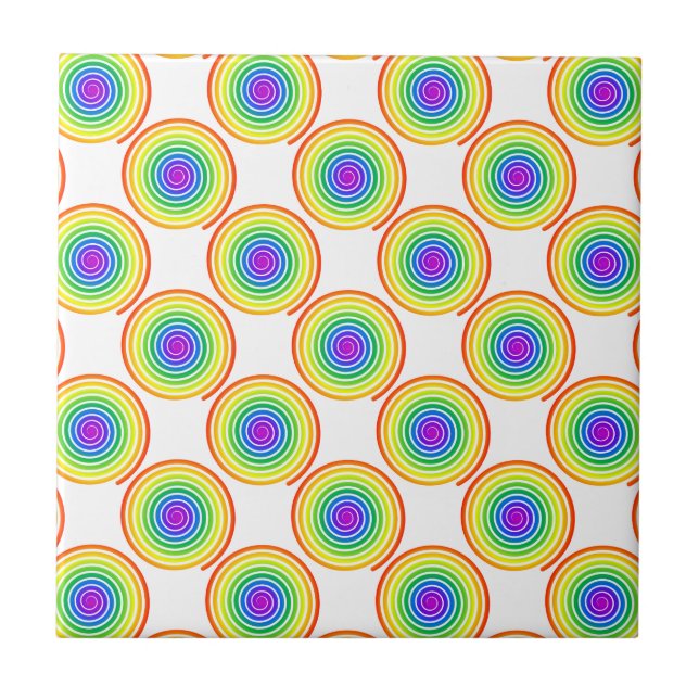 Rainbow Spiral Pattern Ceramic Tile (Front)
