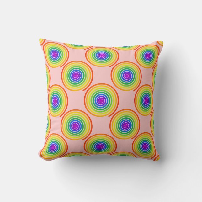 Rainbow Spiral Pattern on Pink Background Cushion (Front)