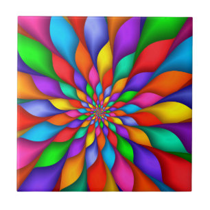 Rainbow Spiral Petals Flower Tile