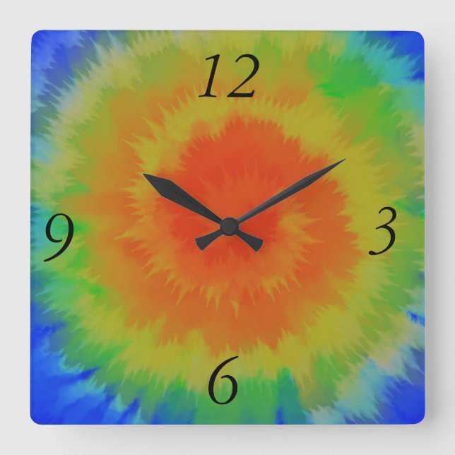 Rainbow Spiral Square Wall Clock (Front)