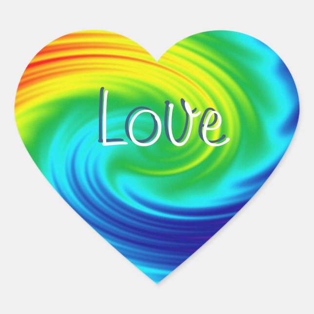 rainbow spiral.text. heart sticker (Front)
