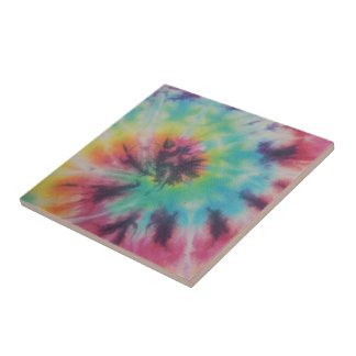 Rainbow Spiral Tie Dye fluorescent Tile