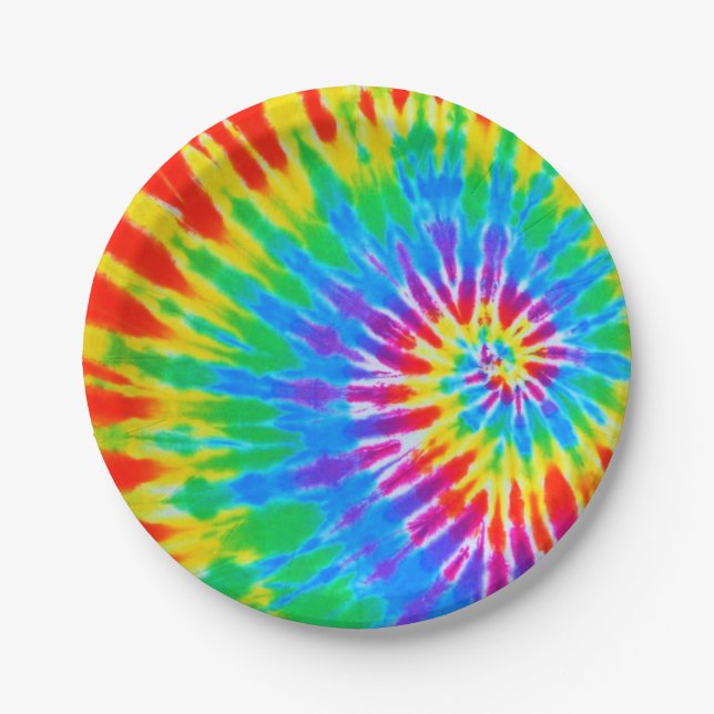 Rainbow Spiral Tie Dye Paper Plate (Front)