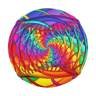 Rainbow Spiralling Roots Fractal Baseball