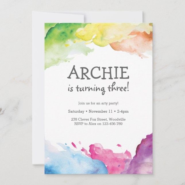 Rainbow splash Art Birthday Party Invitation (Front)