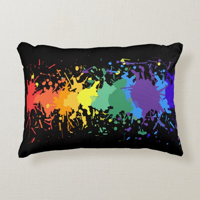 RAINBOW SPLASH ARTISTIC GRAFFITI PAINT DRIP DECORATIVE CUSHION (Front)