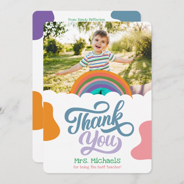 Rainbow Splash Flat Thank You Card for Teachers (Front/Back)