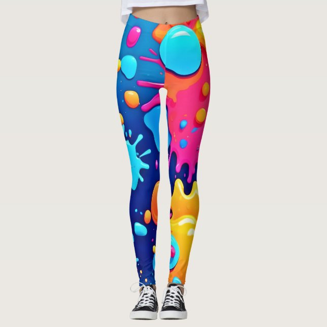 Rainbow Splash Paint Art Leggings (Front)