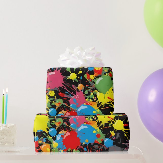Rainbow Splash Paint Droplets PD Wrapping Paper (Party Gifts)
