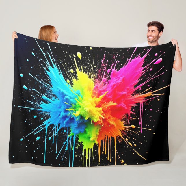 Rainbow Splash Powder Art Fleece Blanket (In Situ)