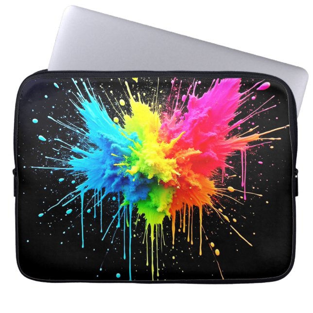 Rainbow Splash Powder Art Laptop Sleeve (Front)