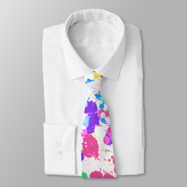 Rainbow Splatter Art Artist Colour Splashes Tie (Tied)