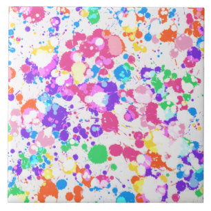 Rainbow Splatter Art Colourful Splashes Ceramic Tile