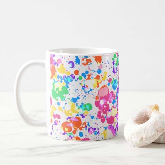 Rainbow Splatter Art Colourful Splashes Coffee Mug (With Donut)