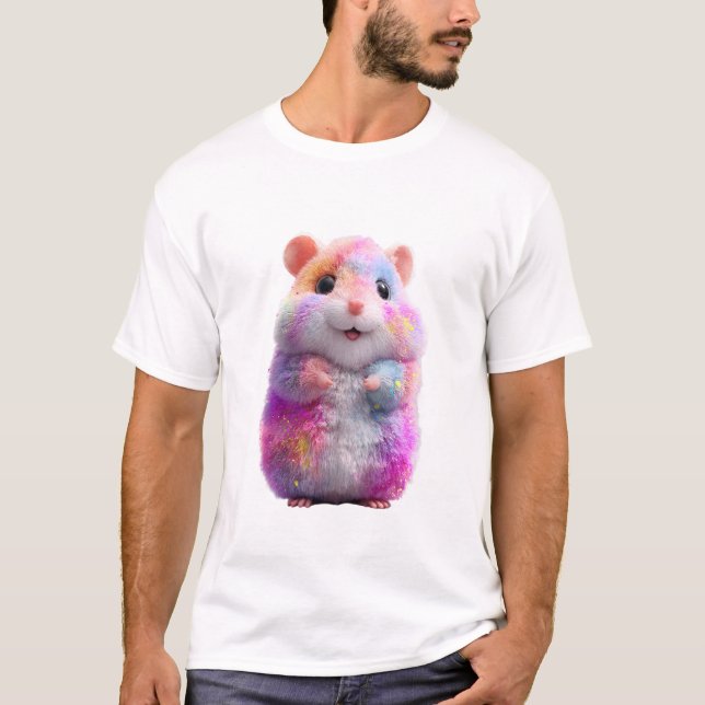 Rainbow Splatter Fluffy Hamster Men T-Shirt (Front)