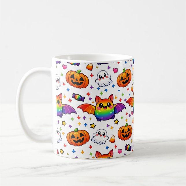 🦇🌈 Rainbow Spooky Party Crew Coffee Mug (Left)