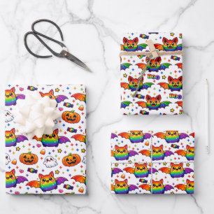 🦇🌈 Rainbow Spooky Party Wrapping Paper Sheet
