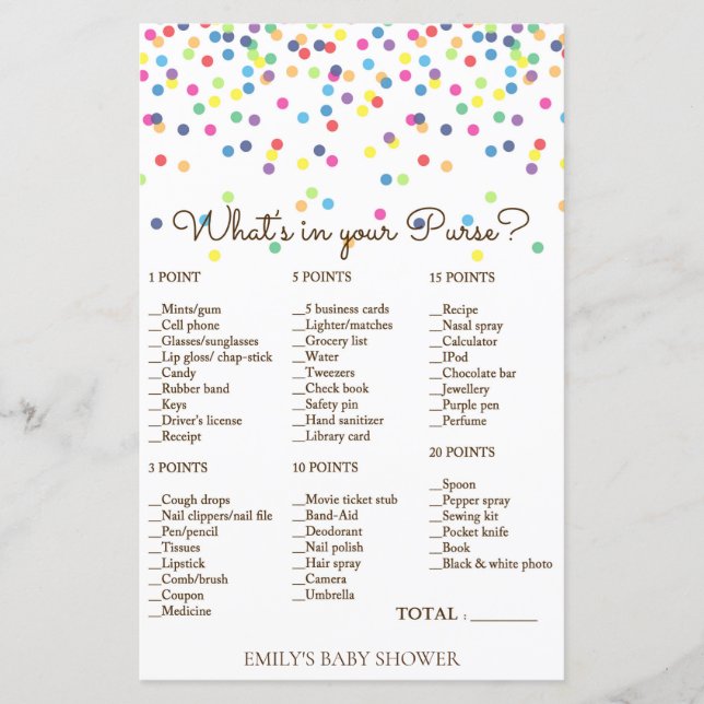 Rainbow Sprinkle Baby Shower Game PRINTED (Front)