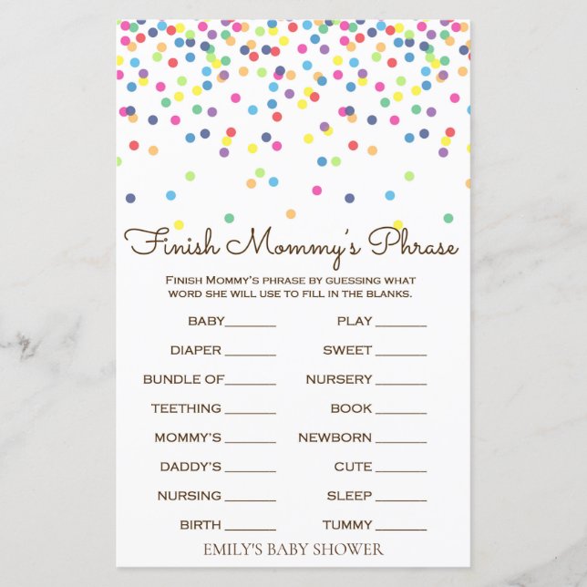 Rainbow Sprinkle Baby Shower Game PRINTED (Front)