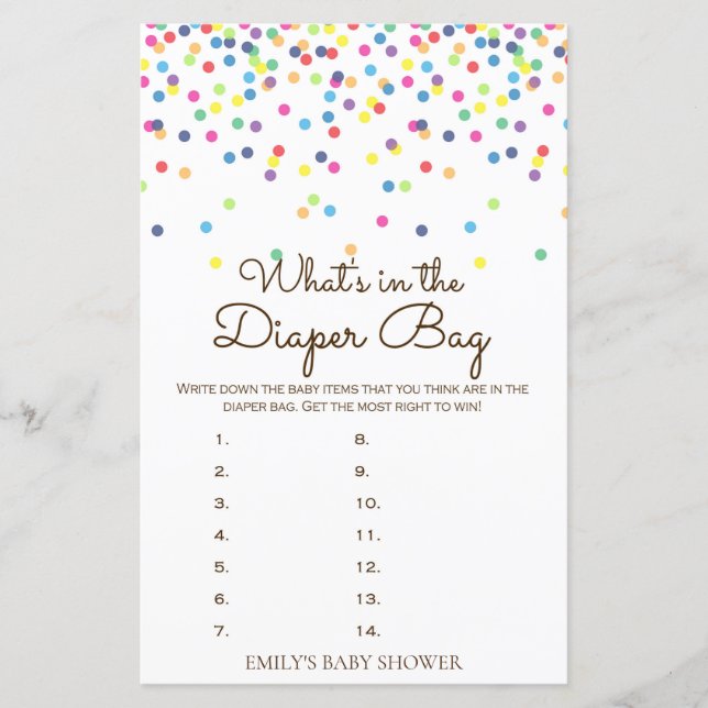 Rainbow Sprinkle Baby Shower Game PRINTED (Front)