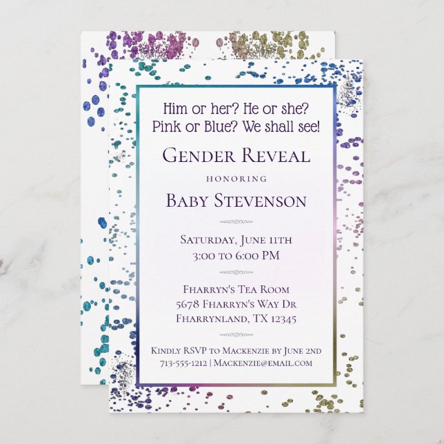 Rainbow Sprinkle Confetti | Pastel Gender Reveal Invitation (Front/Back)