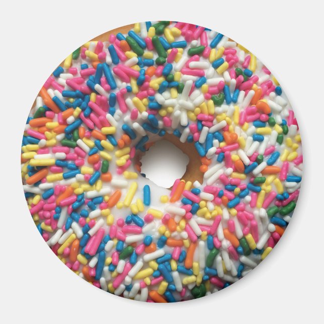 Rainbow Sprinkle Doughnut 3-inch round magnet (Front)