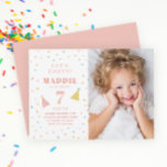 Rainbow Sprinkle Kids Birthday Party Invitation<br><div class="desc">Rainbow Sprinkles Kids Photo Birthday Party Invitations feature pastel candy sprinkles,  bold name and age,  party hats and vertical photo. Customise the text using the Edit button to personalise your invitations.</div>