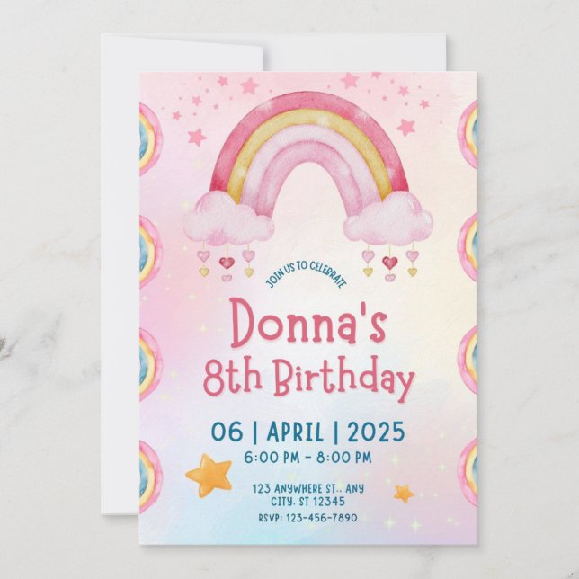 Rainbow Sprinkle Kids Birthday Party  Invitation (Front)
