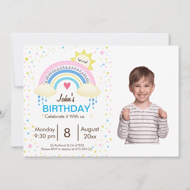 Rainbow Sprinkle Kids Birthday Party Invitation (Front)