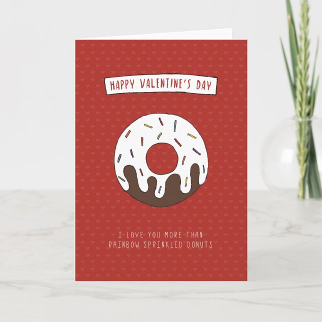 Rainbow Sprinkled doughnut Valentines Card (Front)