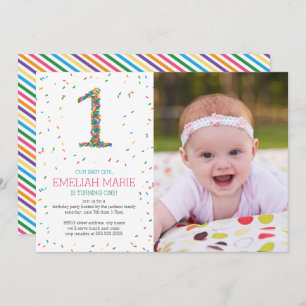 Rainbow Sprinkles 1st Birthday Party Invite
