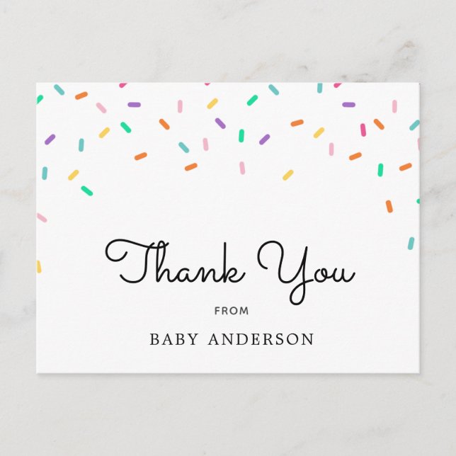 Rainbow Sprinkles Baby Thank You Postcard (Front)