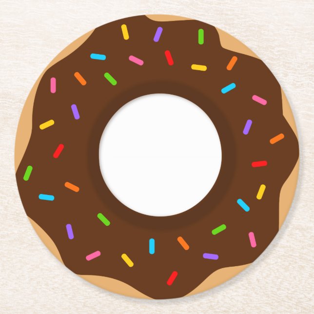 Rainbow Sprinkles Chocolate Doughnut Round Paper Coaster (Front)