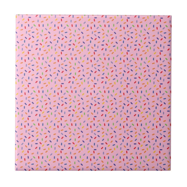 Rainbow Sprinkles Colourful Confetti Light Pink Ceramic Tile (Front)
