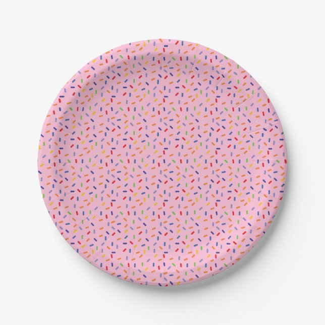 Rainbow Sprinkles Colourful Confetti Light Pink Paper Plate (Front)