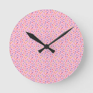 Rainbow Sprinkles Colourful Confetti Light Pink Round Clock