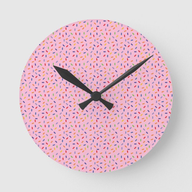 Rainbow Sprinkles Colourful Confetti Light Pink Round Clock (Front)