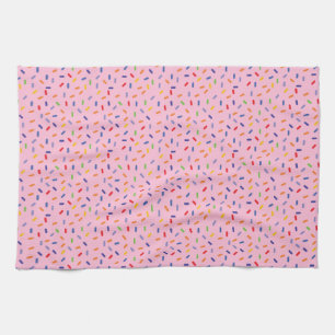 Rainbow Sprinkles Colourful Confetti Light Pink Tea Towel