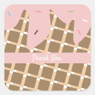 Rainbow Sprinkles Ice Cream Cone Cake Frosting Square Sticker