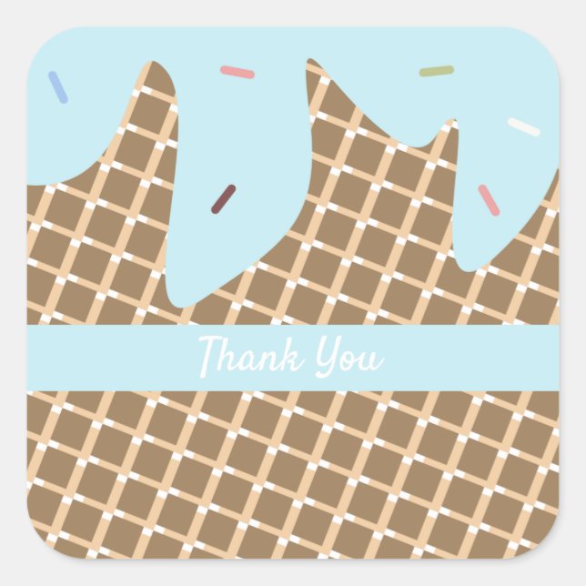 Rainbow Sprinkles Ice Cream Cone Cake Frosting Square Sticker (Front)