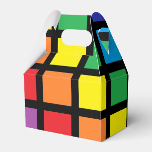 Rainbow Squares Black Favour Box