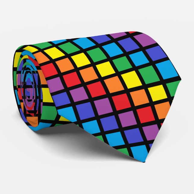 Rainbow Squares Black Tie (Rolled)
