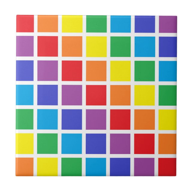 Rainbow Squares Ceramic Tile (Front)