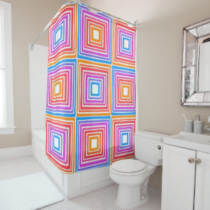 Rainbow Squares Geometric Tile Pattern Shower Curtain