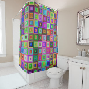 rainbow squares shower curtain