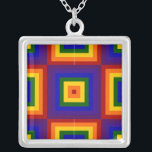 Rainbow Squares Silver Plated Necklace<br><div class="desc">Show your love of colour with alternating geometric rainbows. A series of red, orange, yellow, green, blue, indigo, and violet squares radiate out from the centre of this festive design. On either side of the main square are halves of 2 rainbow squares with the colours sequenced in reverse order. Digitally...</div>