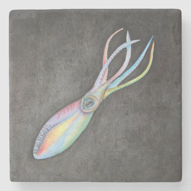 Rainbow Squid Stone Coaster (Front)
