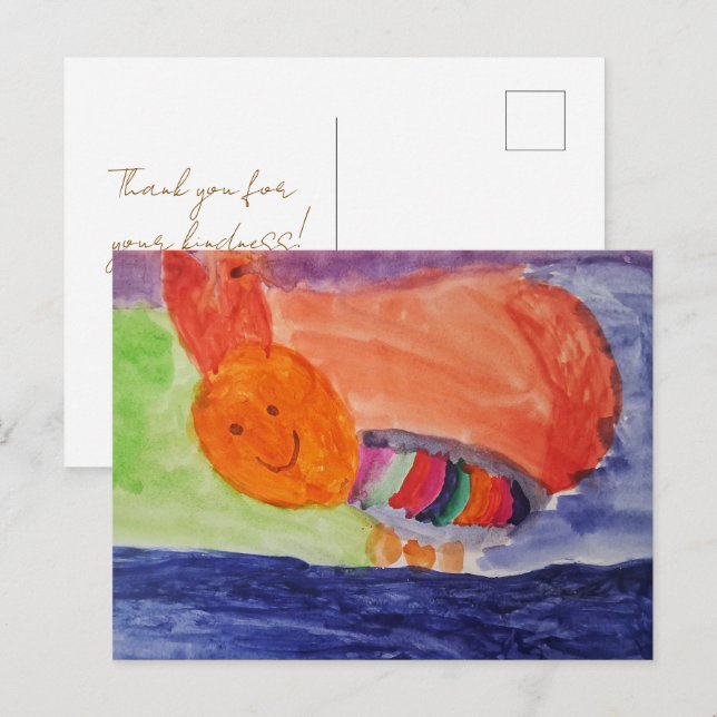 Rainbow Squirrel — Cute Kids Art Thank You Postcard (Front/Back)