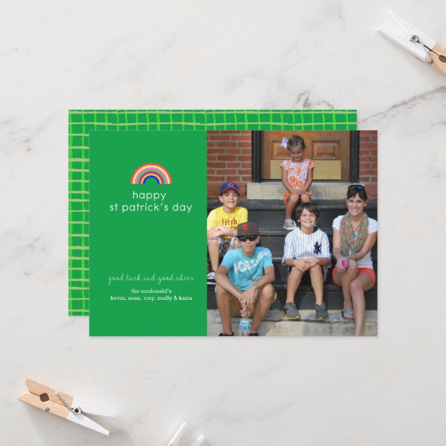 Rainbow St Patricks Day Photo Card (Front/Back In Situ)