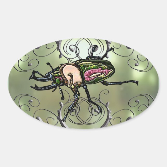 Rainbow Stag Beetle Oval Sticker (Front)
